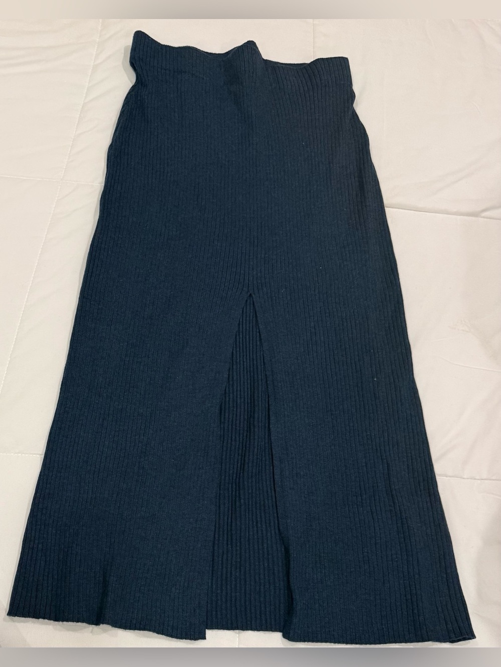 Modern Citizen Wool Blend Ribbed Knit Midi Skirt - Charcoal Blue / Size Large